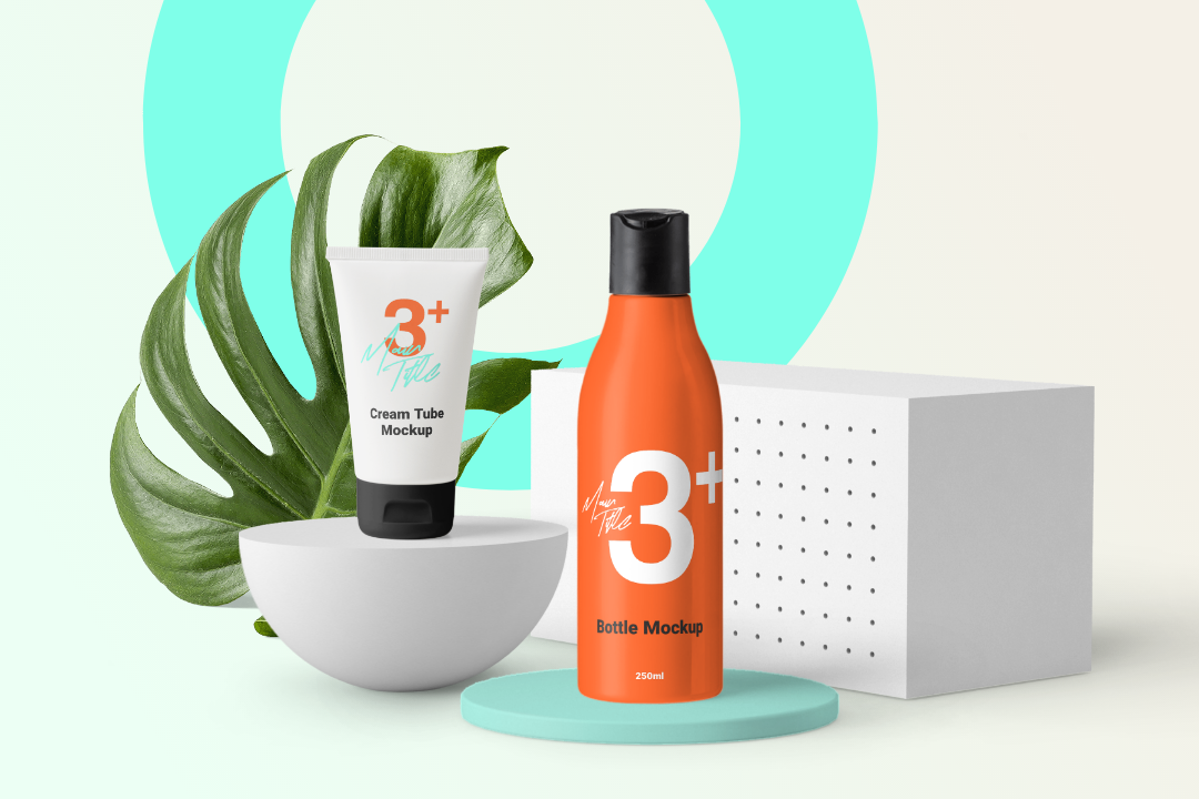 Bottle And Cream Tube Mockup Scene Free Mockup Templates Artboard Studio