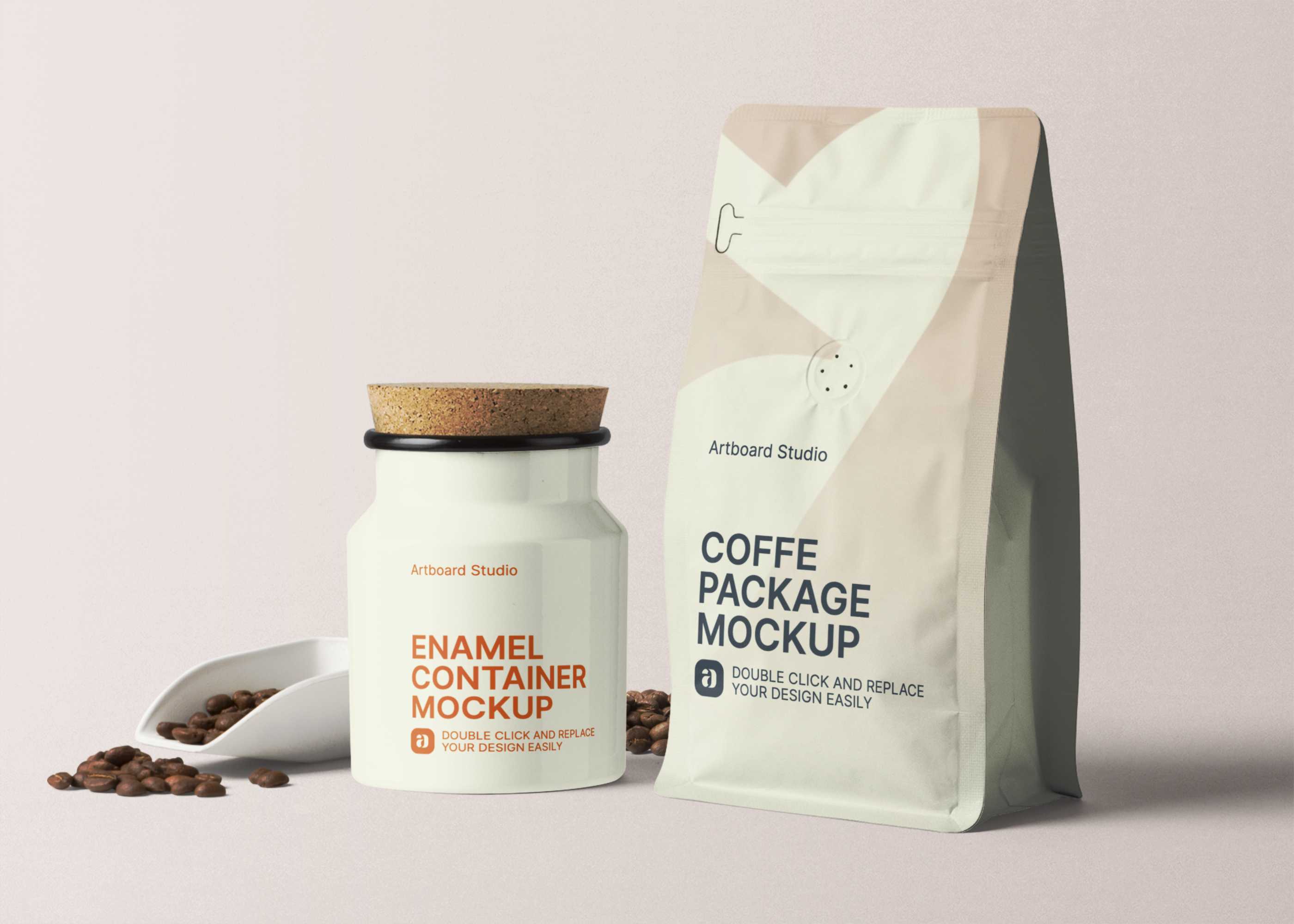 Enamel Container And Coffee Package Mockup Scene Free Mockup Templates Artboard Studio