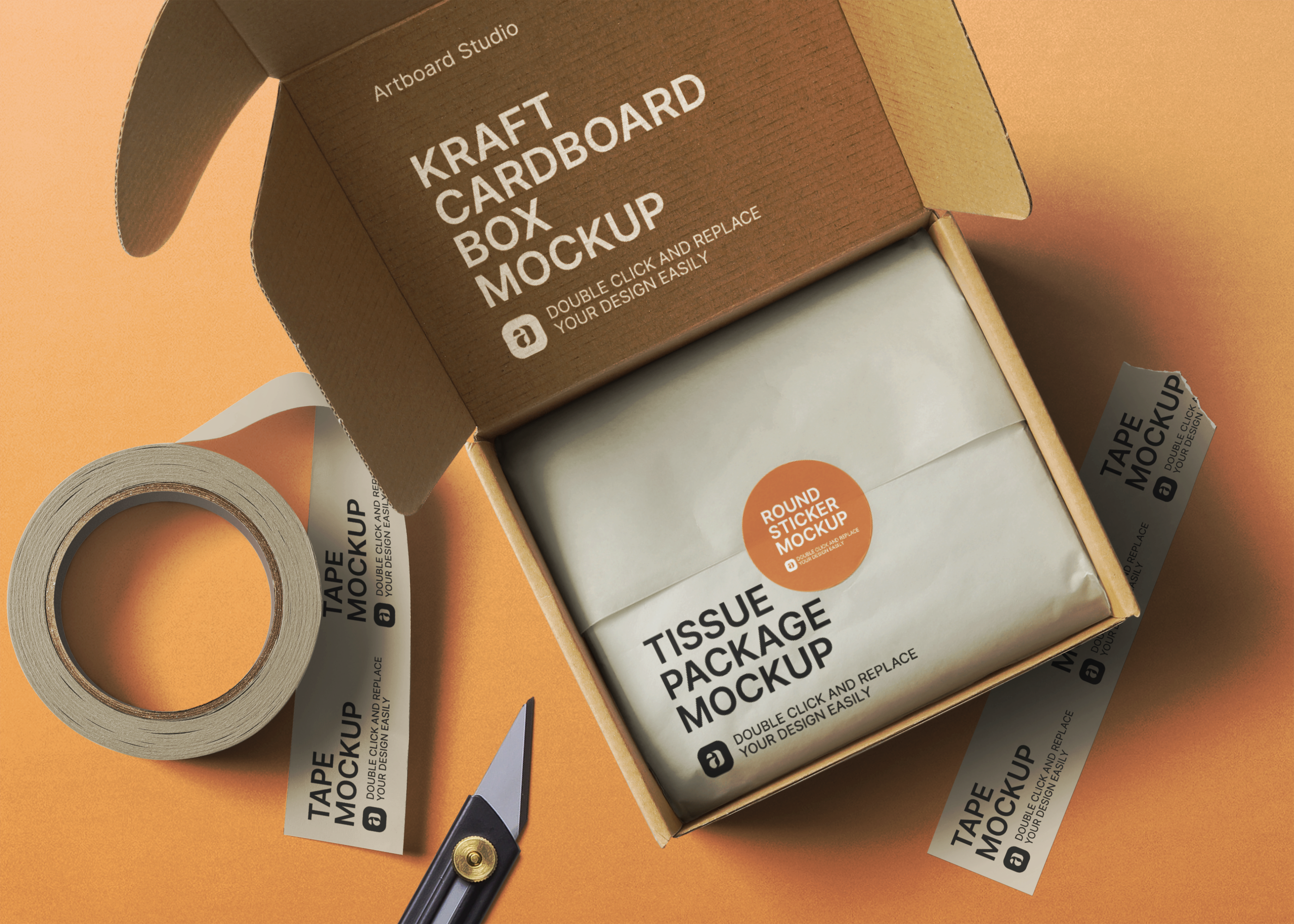 Kraft Cardboard Box Package Mockup Scene Free Mockup Templates Artboard Studio